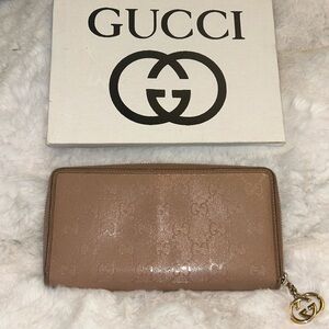 Gucci Imprime beige GG coated canvas long zip around wallet